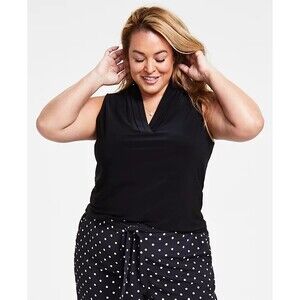 Anne Klein Womens Black Pleated Sleeveless Pullover Top Blouse Size Plus 2X